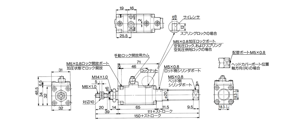 Basic type (B) CLJ2B16-□□- E/D/P dimensional drawing