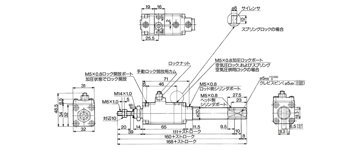 Double clevis type (D) CLJ2D16-□□- E/D/P dimensional drawing