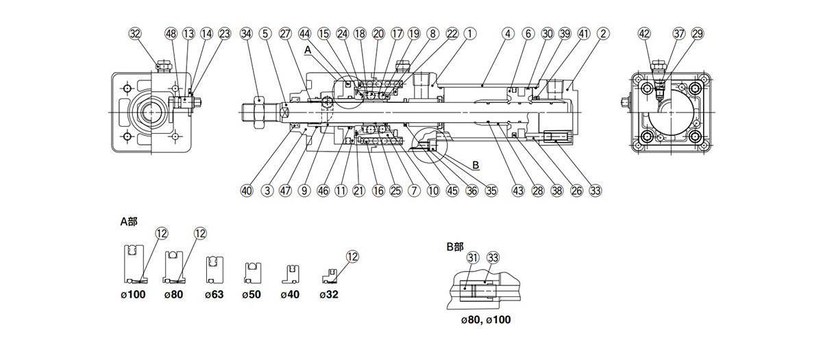 Cylinder With Lock, Double Acting, Single Rod MNB Series diagram