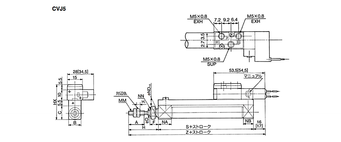 Basic type (B) CVJ5 dimensional drawing