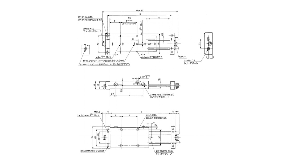 Dimensional drawings: ø10 (10‑mm diameter) basic type / CXWL10-[Stroke / 25 to 100]