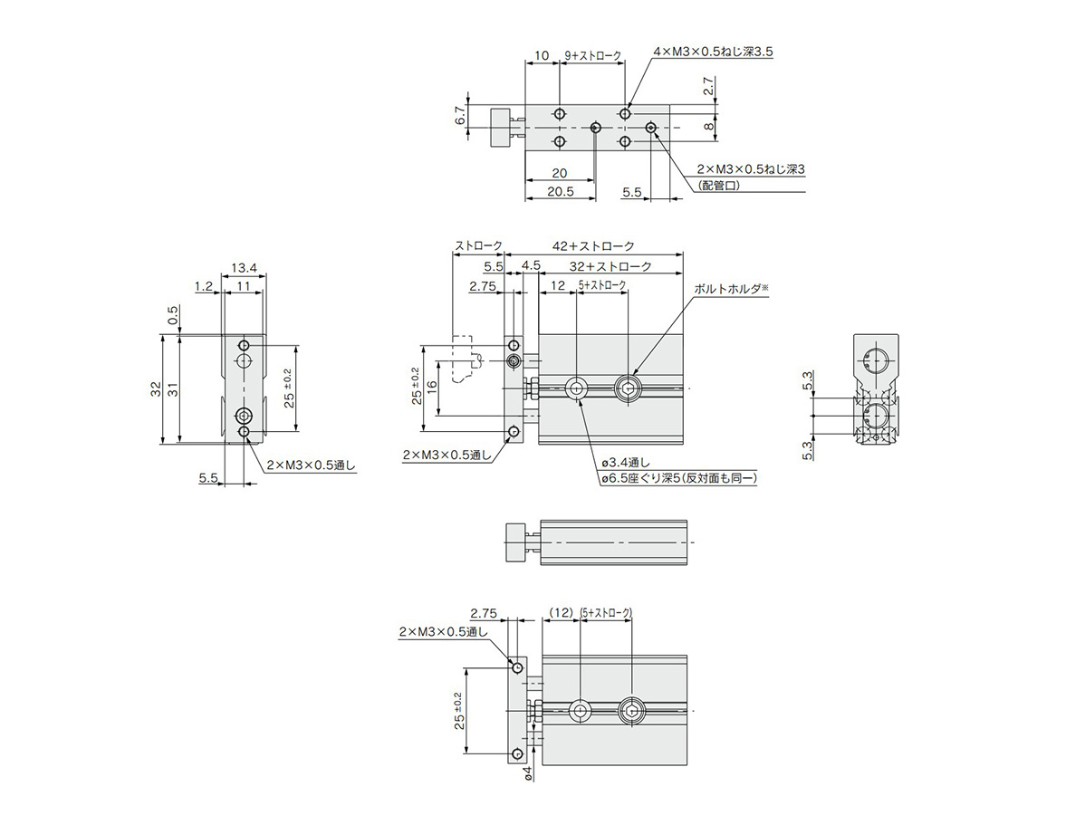 ø6 (6‑mm bore size) standard piping dimensional drawing