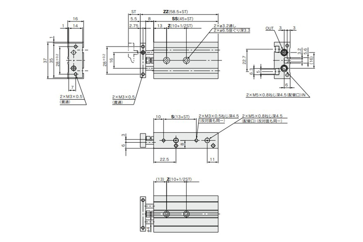 Dimensional drawings: ø6 (6‑mm bore size)