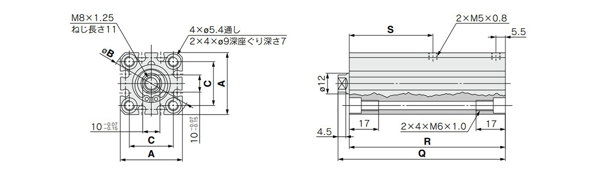 Outline dimensional drawing: ø20 (diameter 20 mm), ø25 (diameter 25 mm): dimensional drawing (2)