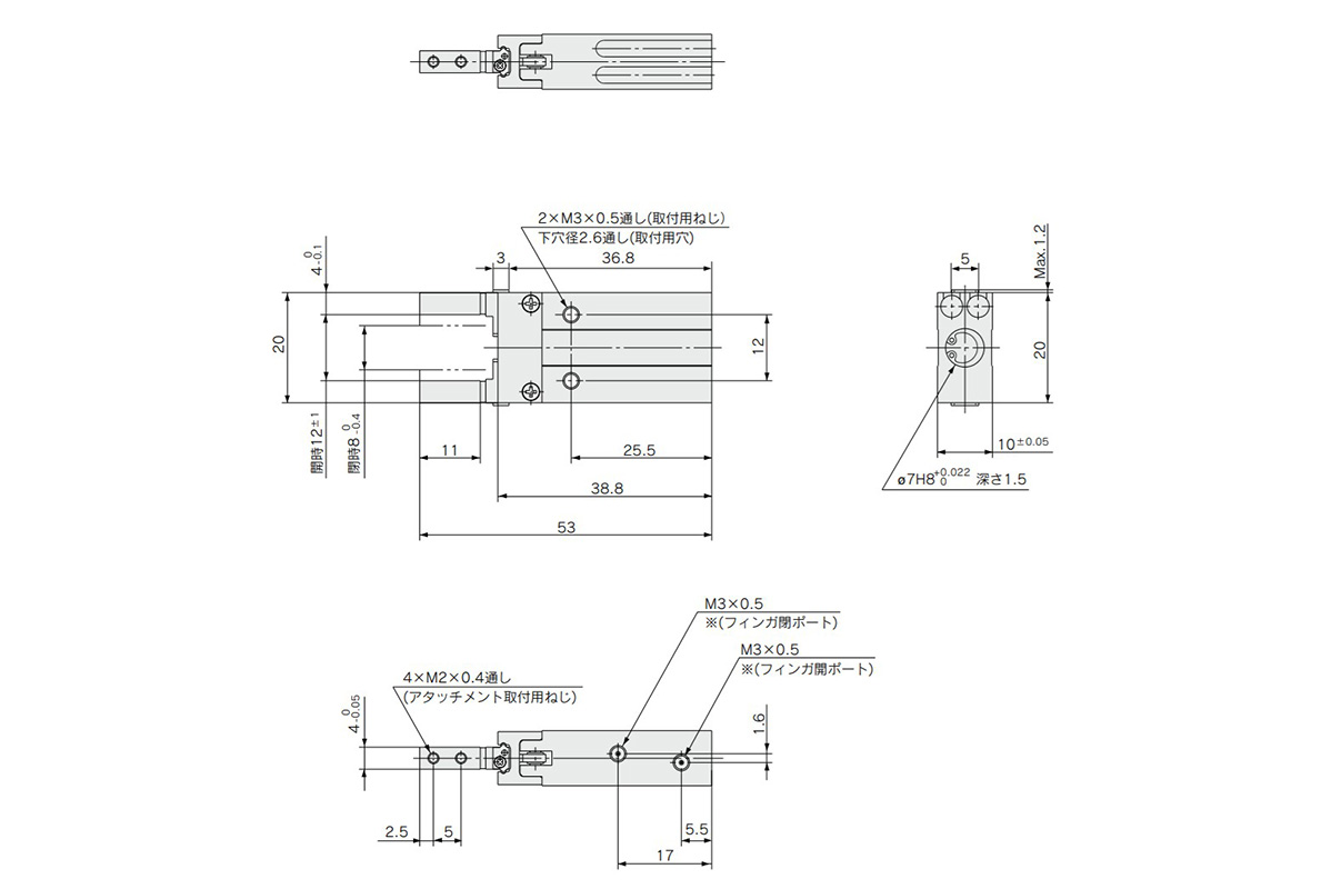 MHZ2-6□ / double acting / single acting basic type dimensional drawing