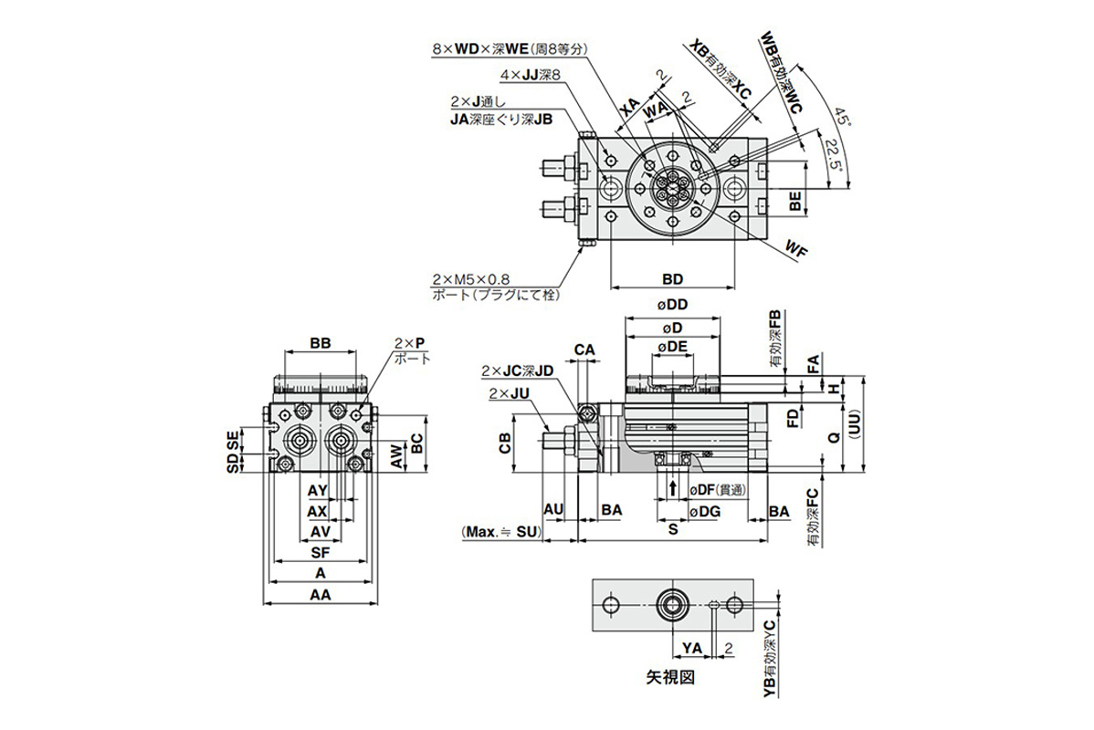 Dimensional drawing of basic type / MSQB, A