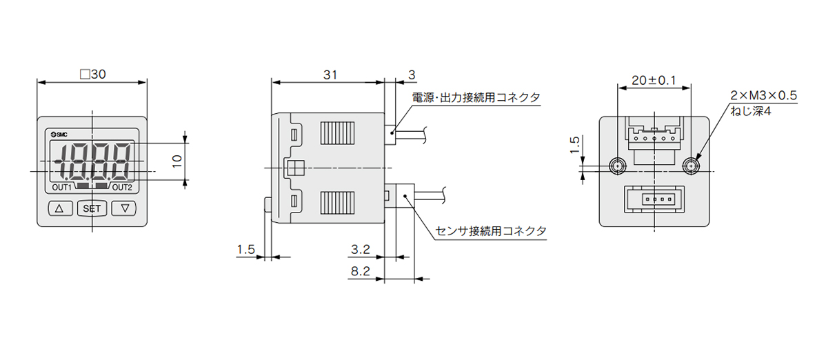 Dimensional drawing of PFM3 Series