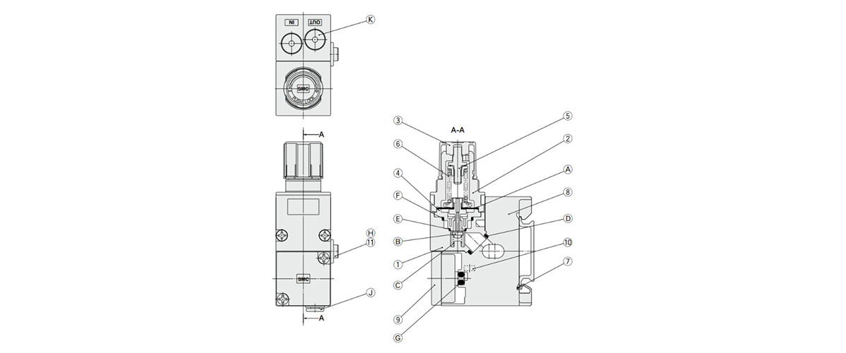 Manifold Regulator, Common Supply Type, ARM11A Series: structural drawing