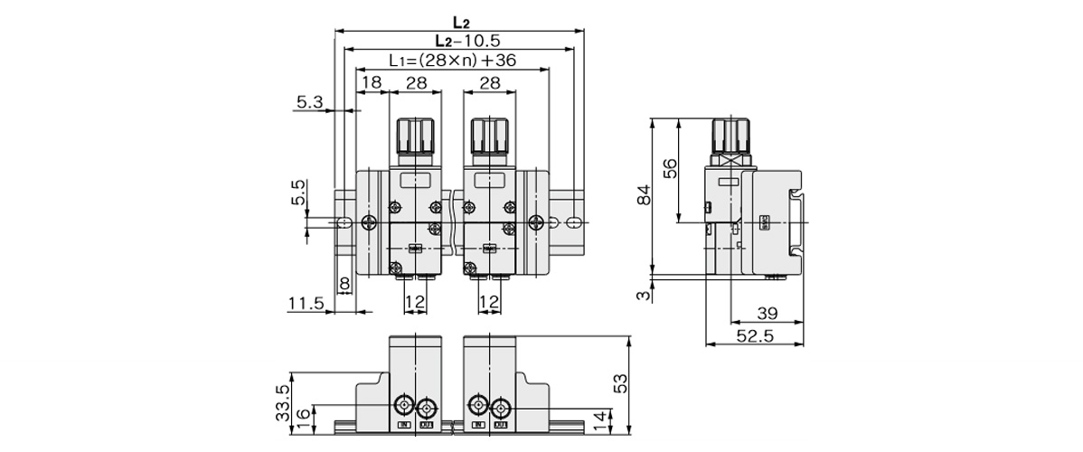 ARM11BA1-□08 knob position, top, dimensional drawing