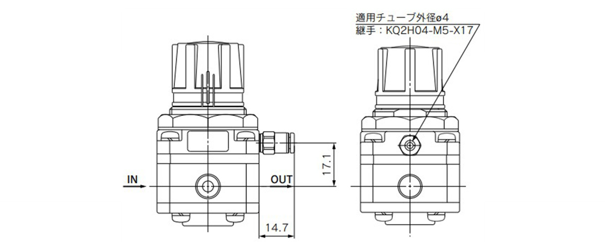 SRP Series Precision Clean Regulator made-to-order specifications, dimensional drawing