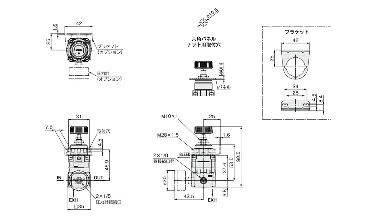 Basic type (handle) / IR10□0-01□-A: dimensional drawings