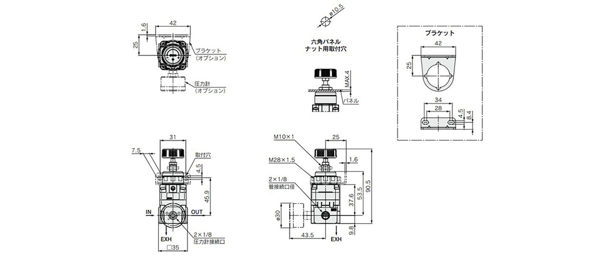 Basic type (knob) / IR12□0-01□-A dimensional drawing