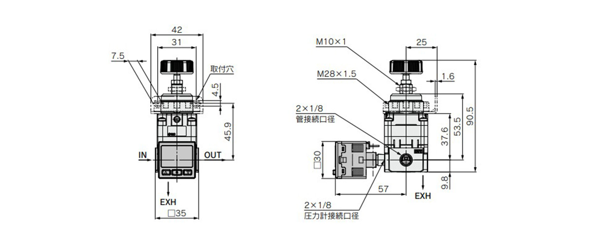 With digital pressure switch / IR12□0-01□E□-A dimensional drawing