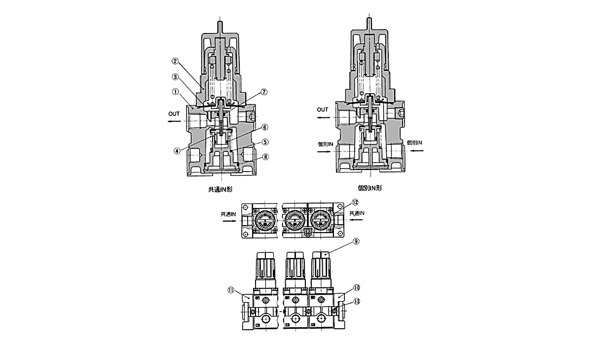 ARM2500/3000 Series Modular Type Manifold Regulator diagram