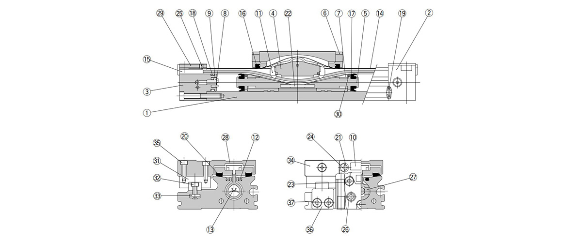 Centralized piping shape, structural drawing