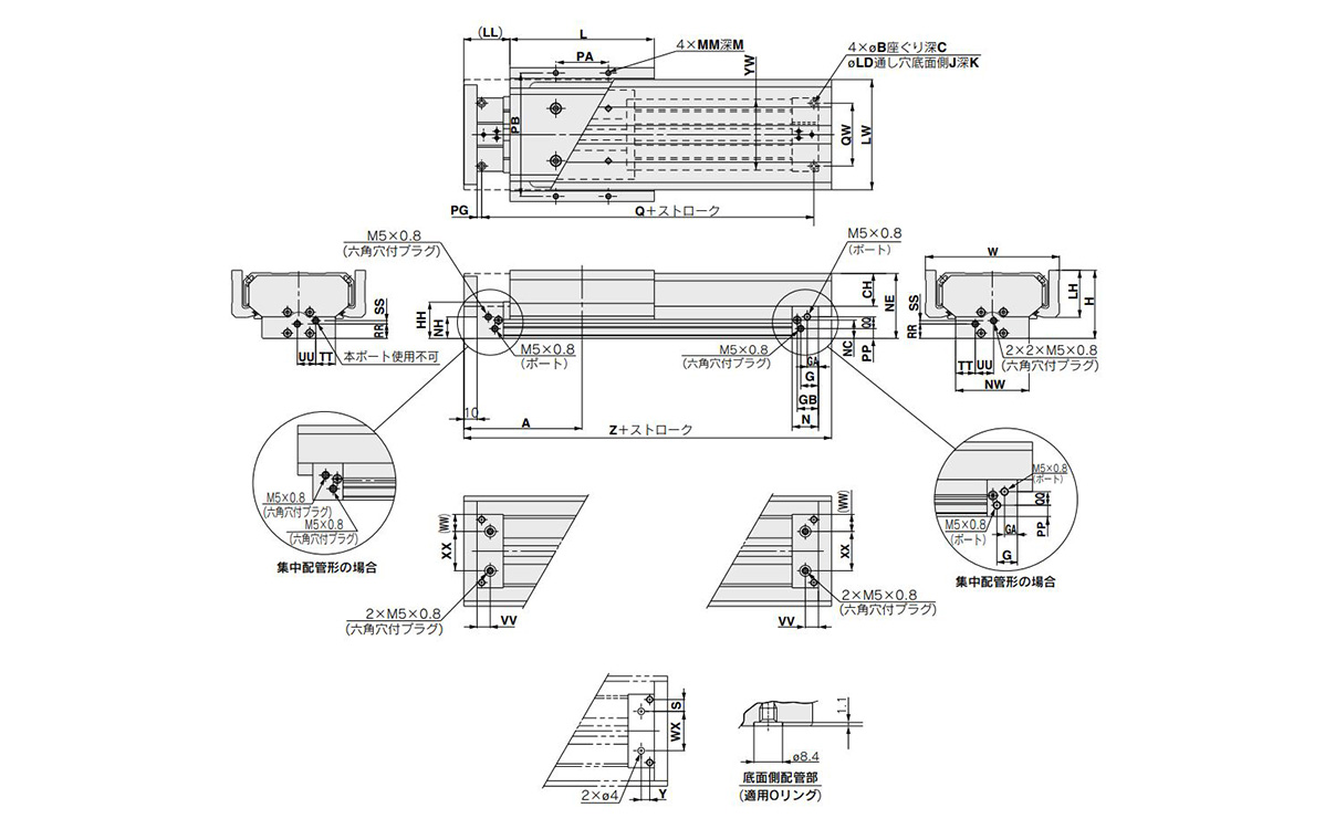 Dimensional drawing of ø16 (tube inner diameter: 16 mm) and ø20 (tube inner diameter: 20 mm)