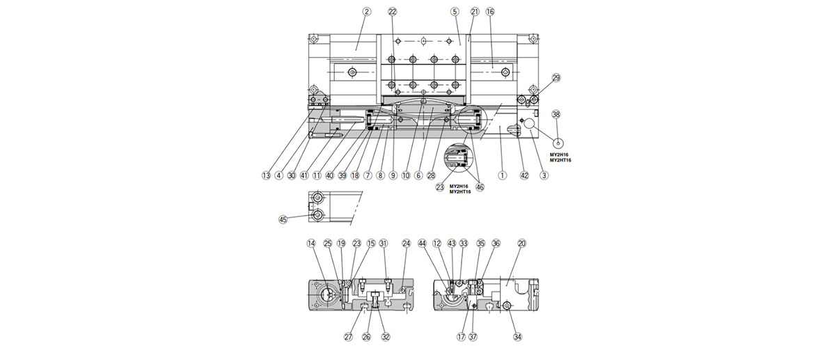 Single-axis type / MY2H structural drawing