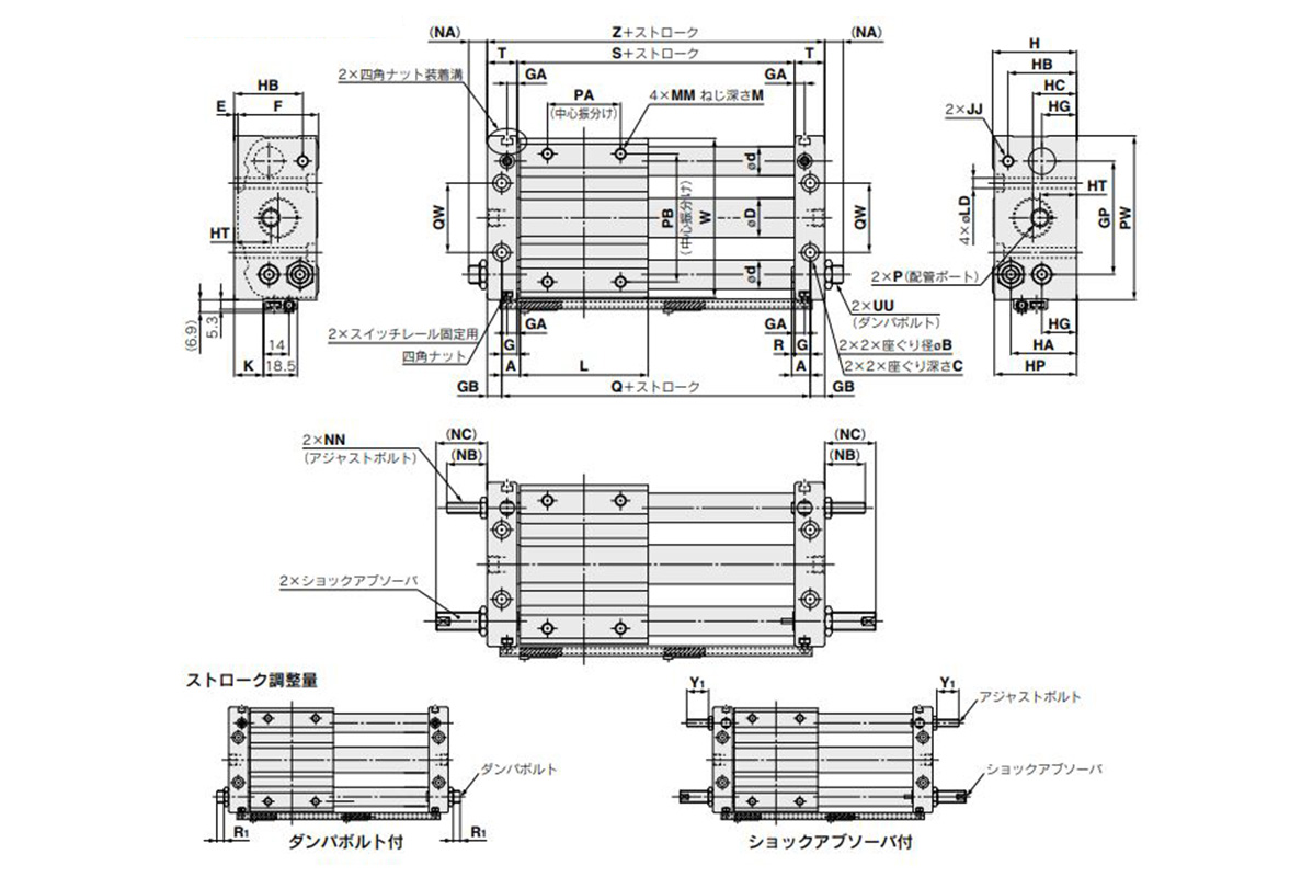 Dimensional drawing of CY1S / both sides piping type