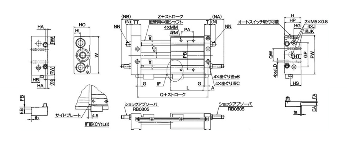 Dimensional drawing of the slider type / ball bushing bearing, CY1L6, 10