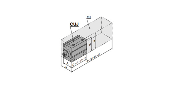 Dimensions: CUJ (A × B × C + stroke) CU (a × b × c + stroke)