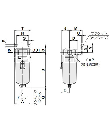 AF30-A to AF40-06-A dimensional drawing