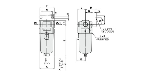 AFM30-A to AFM40-06-A / AFD30-A to AFD40-06-A: dimensional drawings