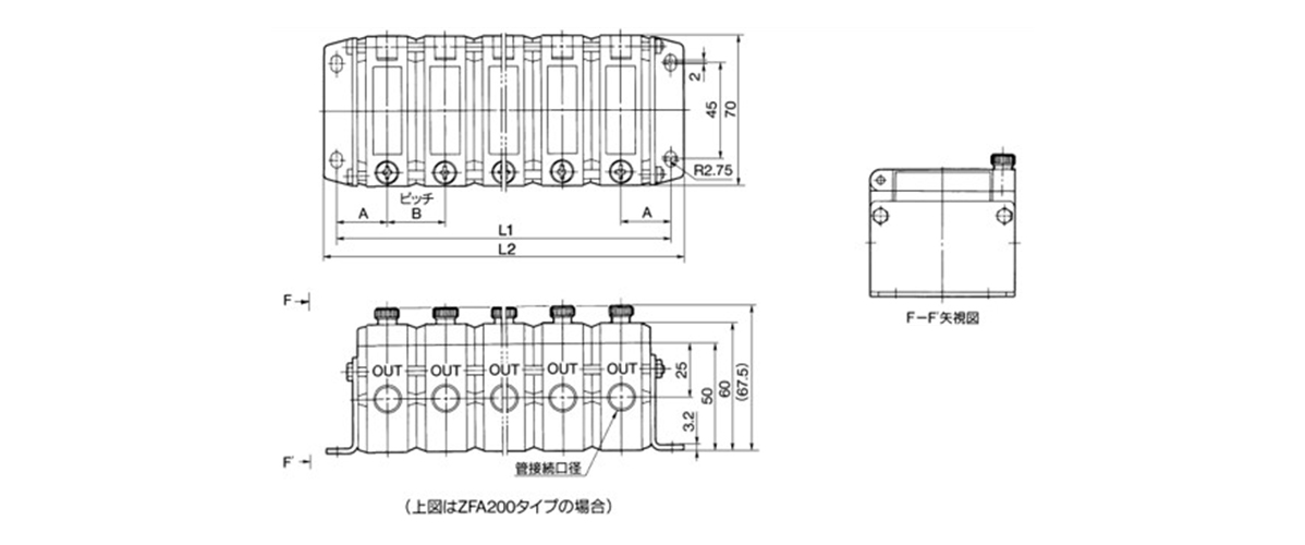 ZFA series / ZFA 100 -□□□ / ZFA 200 -□□□ (manifold) dimensional drawing