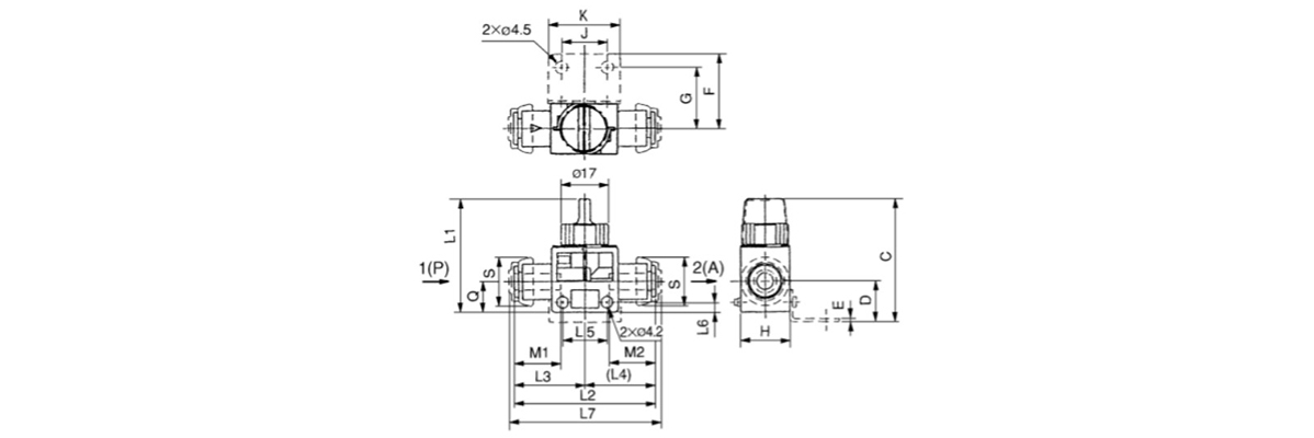 Flame-Retardant Type 1 (P) / 2 (A): One-Touch Fitting dimensional drawing