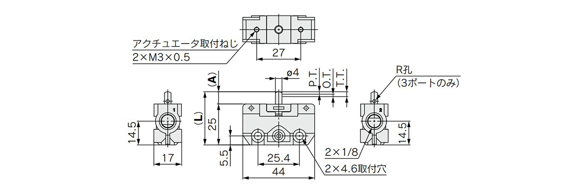 Side Ported (VM120-01-00A/VM130-01-00A/VM121-01-00A/VM131-01-00A) dimensional drawing