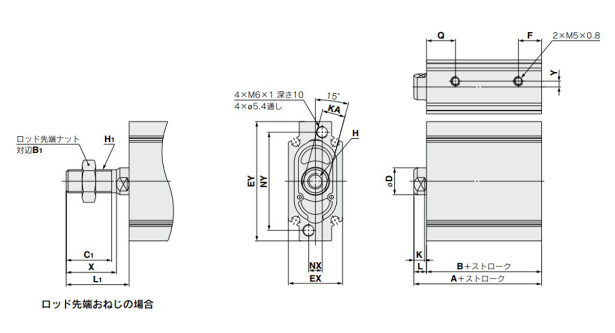 Dimensional drawings: basic (through-hole / both ends tapped commonly), CQUB