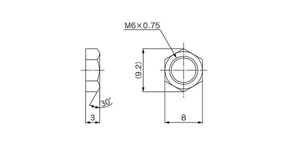 Hex nut (2 pcs. as standard) dimensional drawing