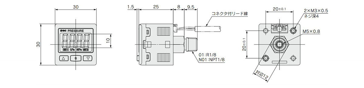 Z/ISE30A(F)-01-□-□□□□ Z/ISE30A(F)-N01-□-□□□□ dimensional drawing