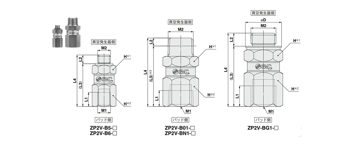 ZP2V-B5-□/ZP2V-B6-□/ZP2V-B01-□/ZP2V-BN1-□/ZP2V-BG1-□ dimensional drawing