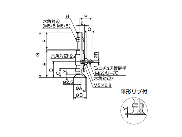 Flat type, flat type with ribbing dimensional drawing (nominal diameter: 10 mm, 13 mm, 16 mm)