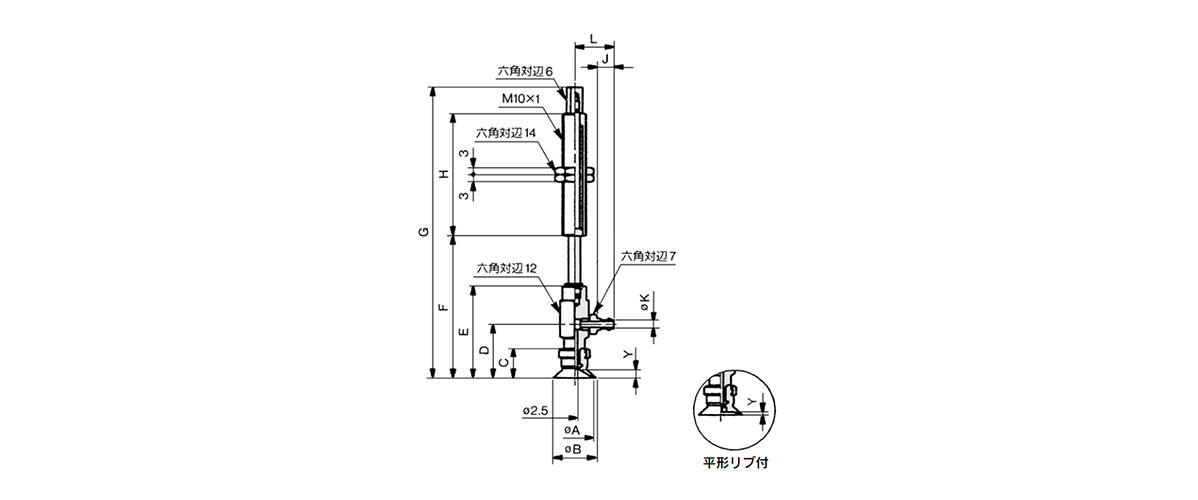 Flat type, flat type with ribbing: ø10 mm, ø13 mm, ø16 mm dimensional drawing