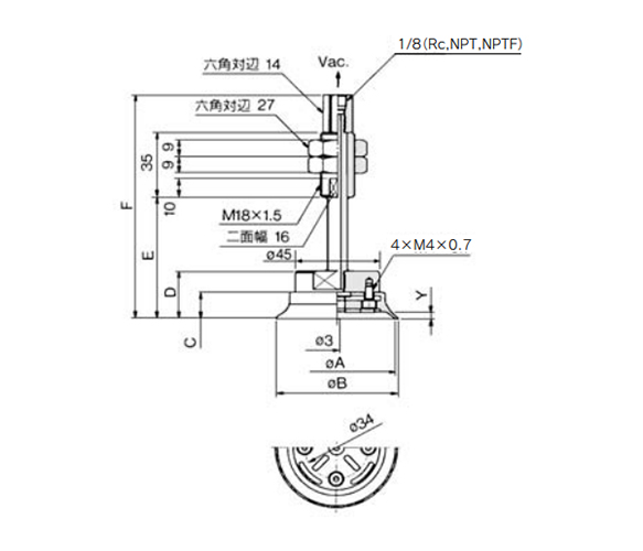 ZPT63/80H□J□-□01-A18 (with buffer) dimensions / structural drawing