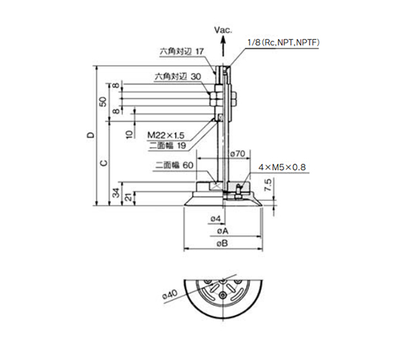 ZPT100/125H□J□-□01-A22 (with buffer) dimensions / structural drawing