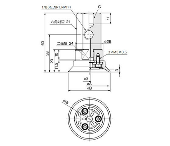 ZPX40/50H□-□01-B□ (female thread) dimensions / structural drawing