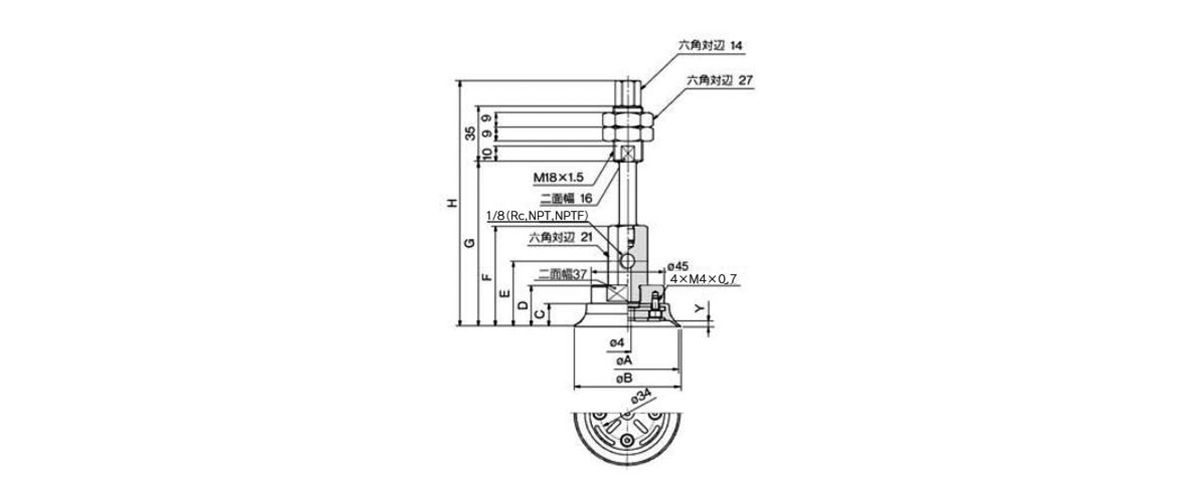 ZPX63/80H□J□-□01-A18 (with buffer) dimensions / structural drawing