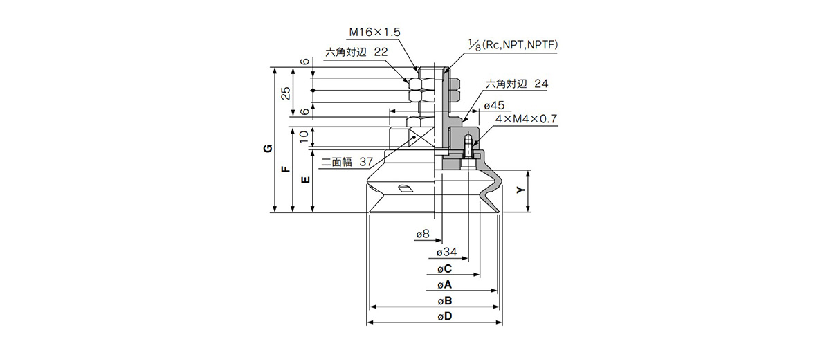 ZPT(63, 80)HB□-A16 (male thread) dimensional drawing