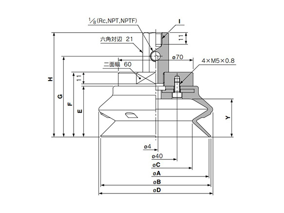 ZPX100/125HB□-□01-B□ (female thread) dimensions / structural diagram