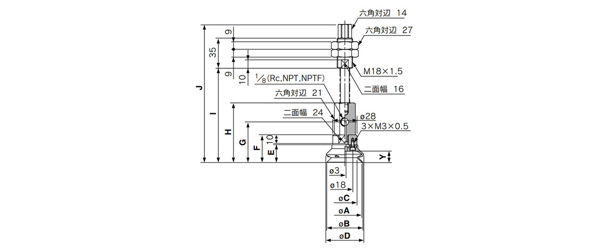 ZPX(50, 40)HB□J□-□01-A18 (male thread) dimensional drawing