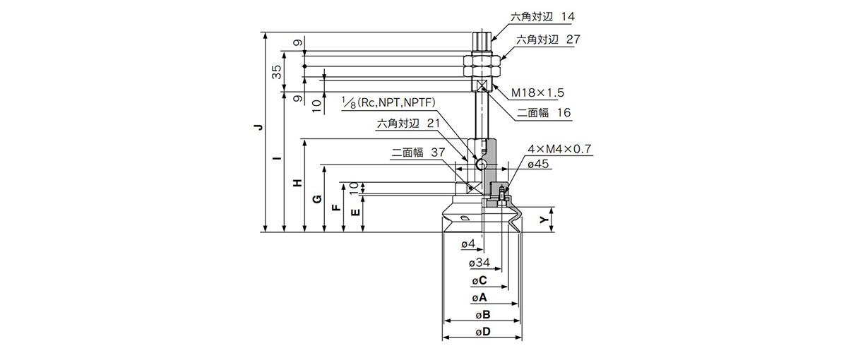 ZPX(80, 63)HB□J□-□01-A18 (male thread) dimensional drawing