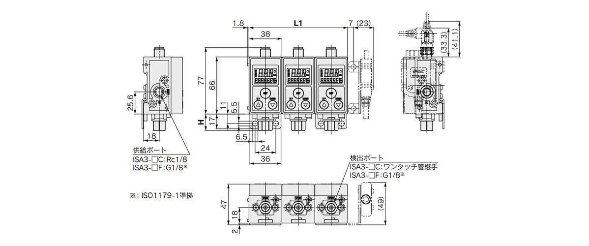 ISA3-□□ (bracket mounted): dimensional drawings