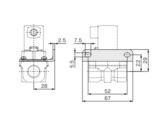 With bracket specification: orifice ø8 mm, ø10 mm dimensional drawing