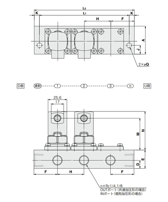 Normally closed (N.C.) / normally open (N.O.): VVXA21, VVXA22 dimensional drawing 1