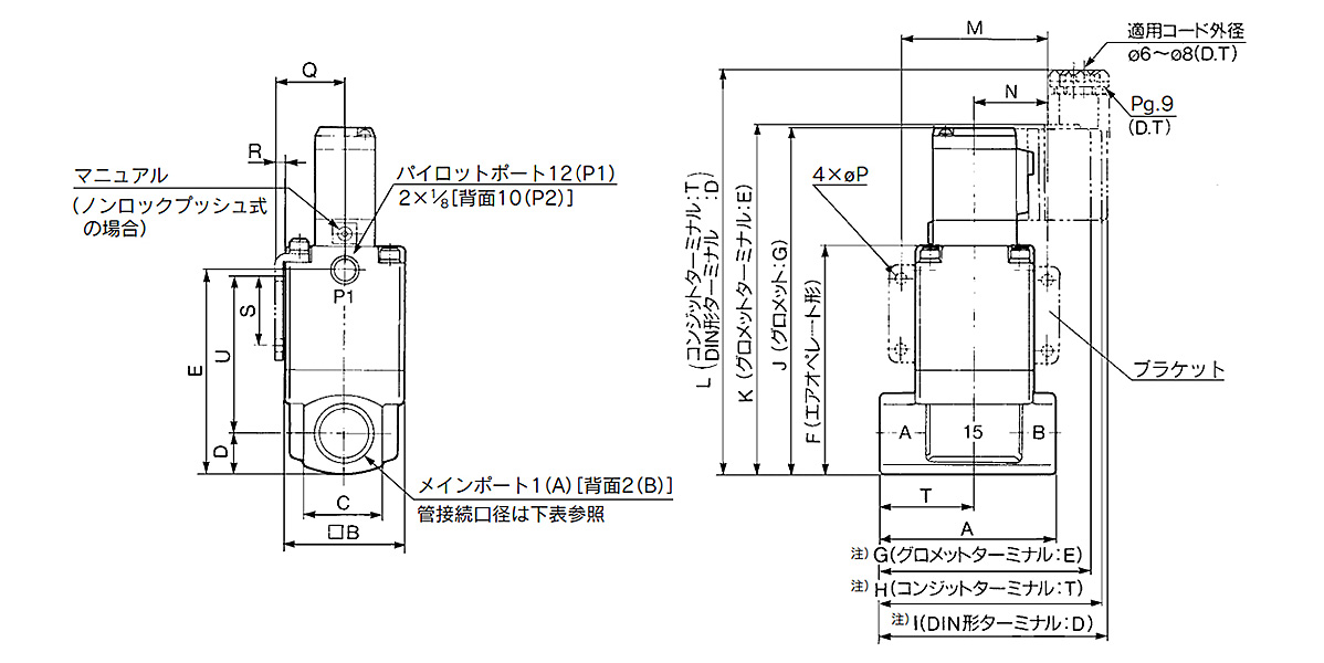 Standard type (piping connection port diameter: 10A, 15A, 20A, 25A) dimensional drawing