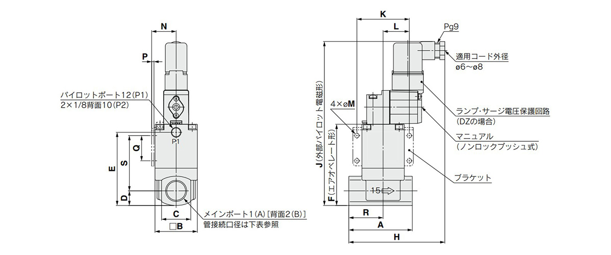 Piping connection: 10A, 15A, 20A, 25A dimensional drawing