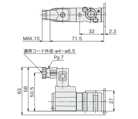 Body ported type / DIN terminal: VKF332□-□D-M5 / 01 dimensional drawing