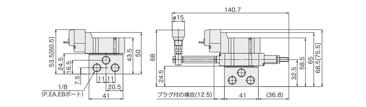 Dimensional drawing of model with spacer type pressure reducing valve